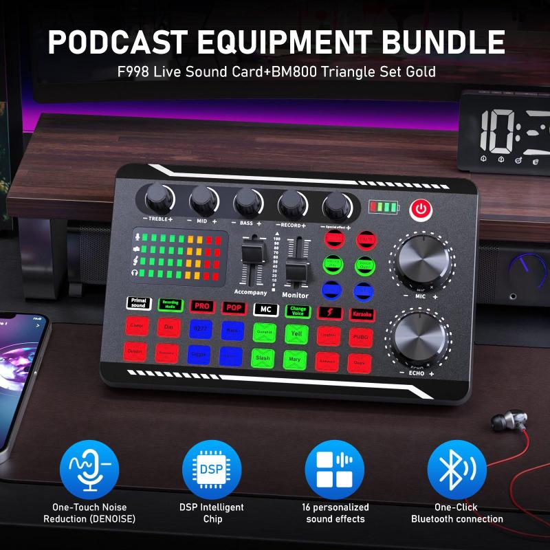 Pacote de equipamento de podcast Placa de som Facmogu F998 com